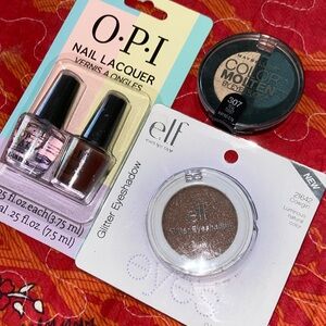 NAIL & MAKEUP BUNDLE Neutrals OPI MAYBELLINE ELF Glitter Smoky NEW